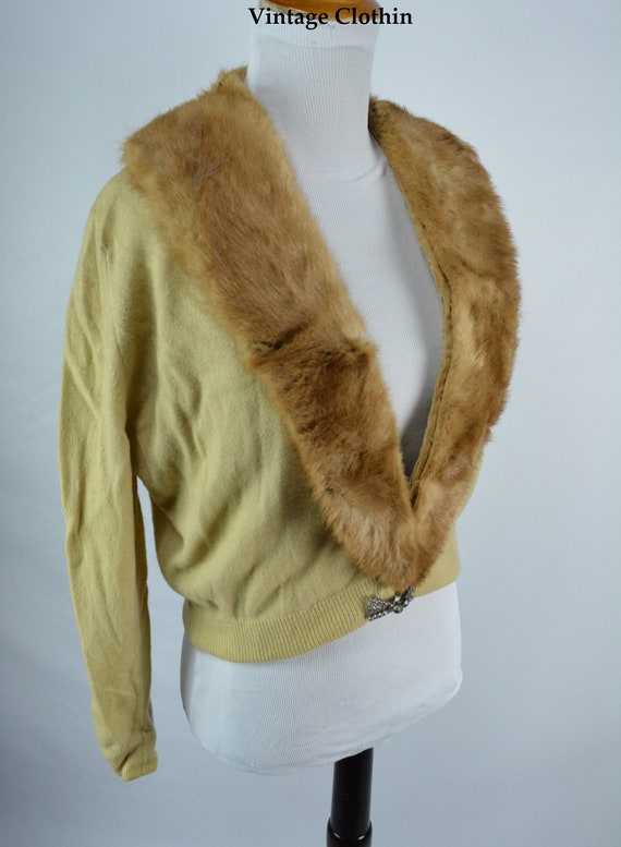 C1950s Cashmere Cardigan with Mink Collar, Vintage