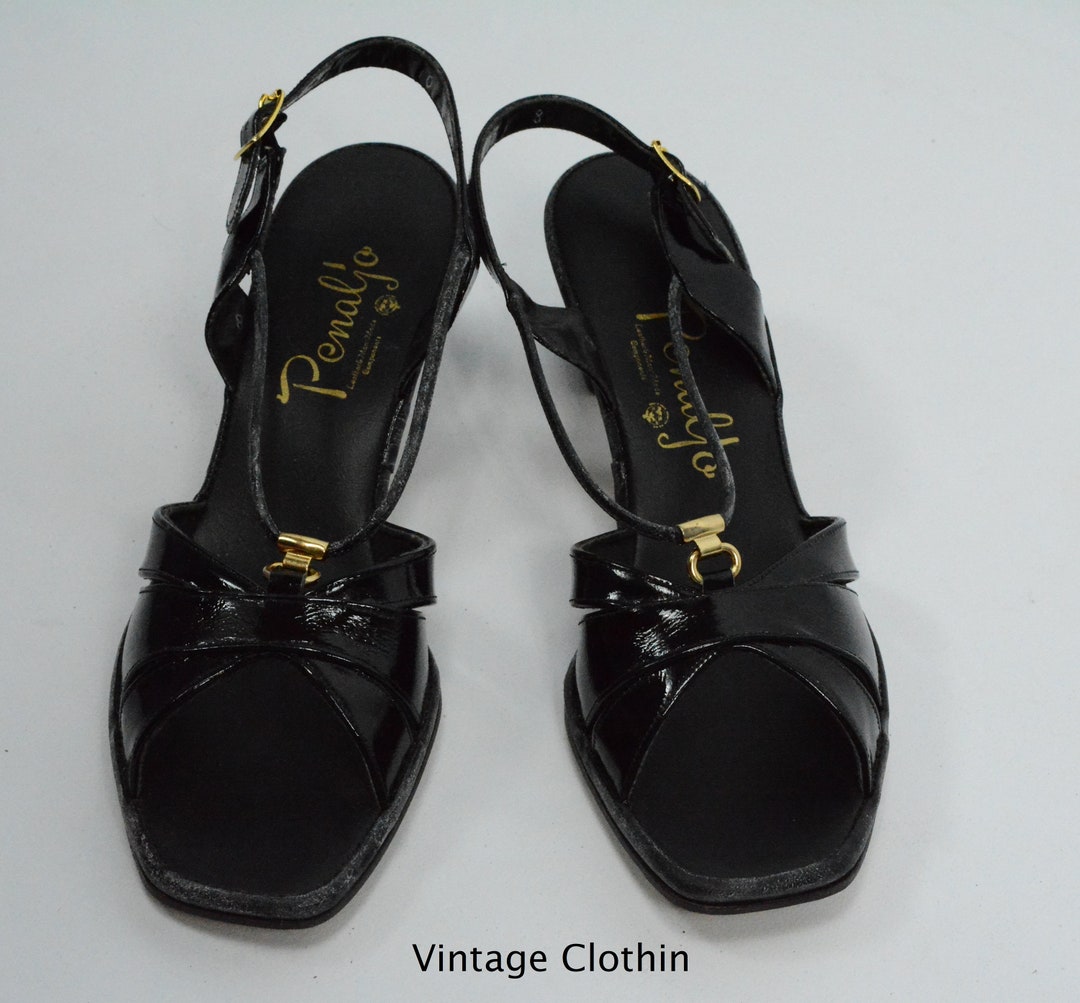 1980s Penaljo Black Patent Peep Toe Sandals New Old Stock - Etsy