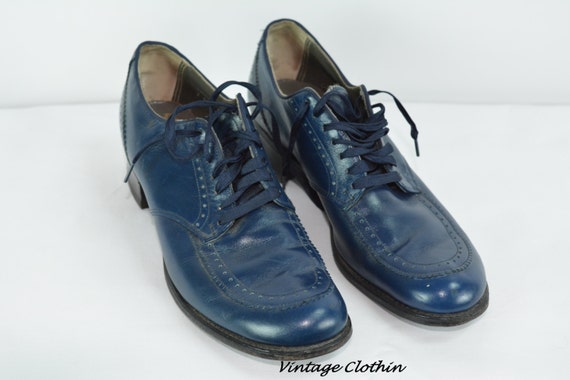 1940s Barefoot Freedom Leather Blue Oxford Shoes,