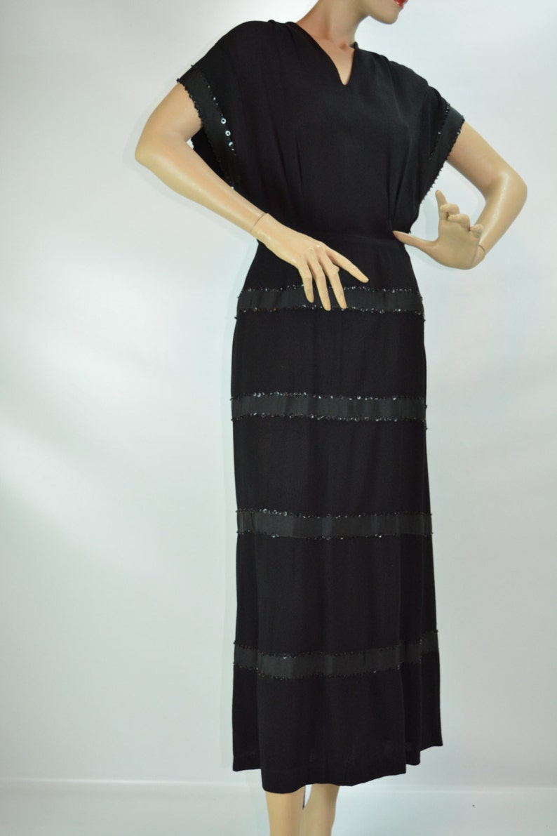 Rare 1940s Black Rayon Crepe and Sequin Evening Gown 1940s - Etsy