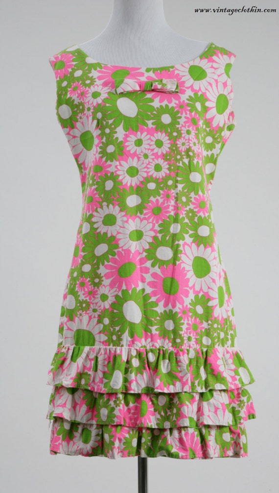 1960s Mod Flower Patterned Dress, Shift Dress, 196
