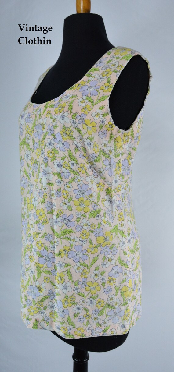 C1960s Pink Floral Print Top, Mod Top, 1960s Blous