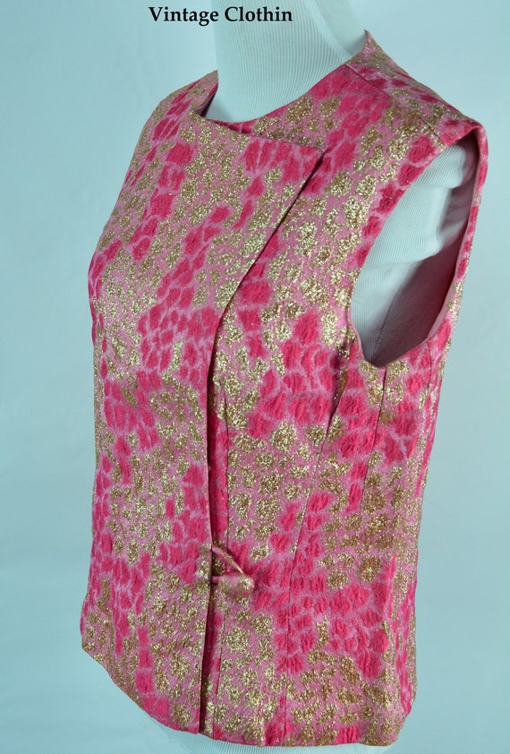 1960s Anne Klein Pink and Gold Brocade Top, Mod Sh
