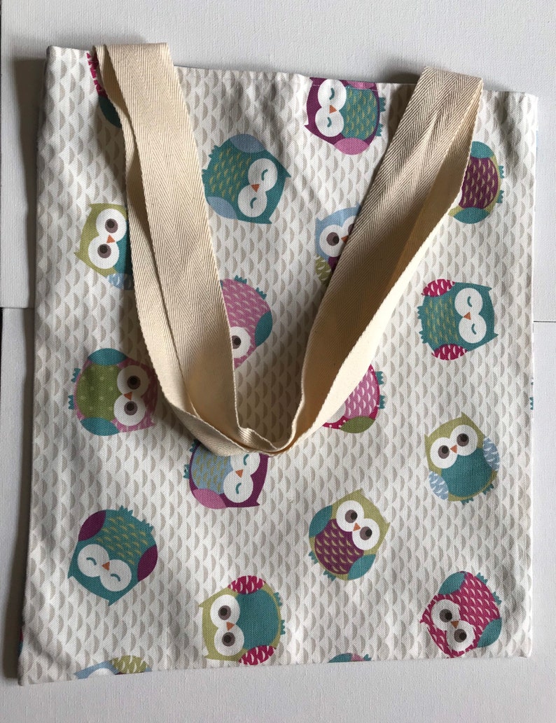 Handmade Owl fabric tote bag