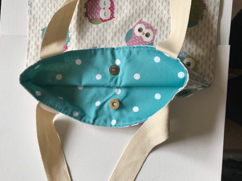 Handmade Owl fabric tote bag