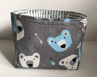 Handmade fabric storage basket in bear print