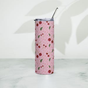 Pink Cherry Design Edelstahlbecher, Geschenk für sie, heiße oder kalte Getränke