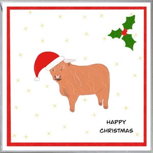 Biglietto di Natale con design Highland Cow, Amici, Regalo, Uomini, Donne