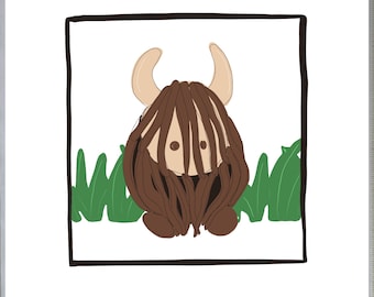 Cartão de felicitações em branco com desenho de vaca das Terras Altas, ideal para amigos, presente, homens e mulheres.