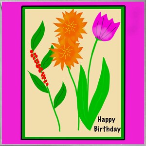Cartão de aniversário com design floral rosa, presente, mulheres,