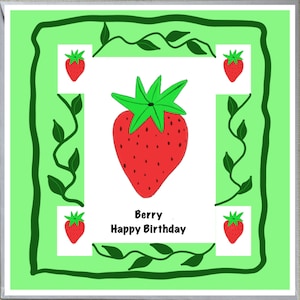 Cartão de feliz aniversário de morango, presente, mulheres,