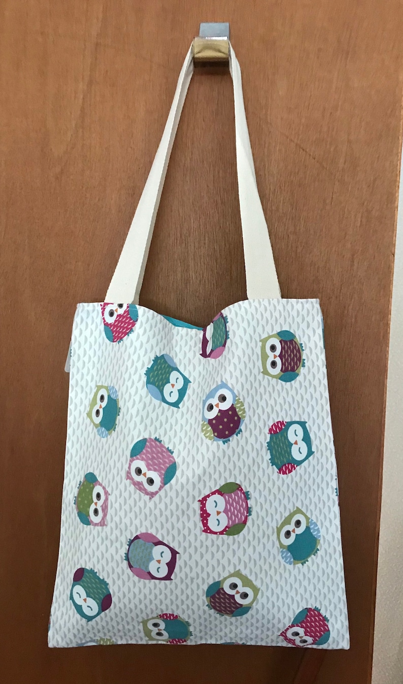 Handmade Owl fabric tote bag