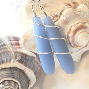Long dangle sea glass teardrop earrings, choose your color sea glass 2&quot; wrapped earrings, Bridesmaid gift, Beach glass earrings jewelry