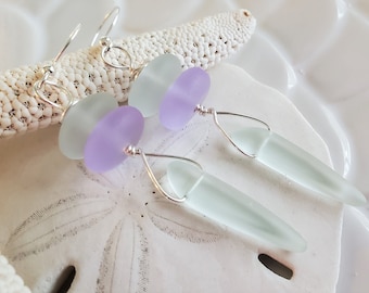 Soft Aqua sea glass earrings, Dangle Aqua Periwinkle sea glass earrings jewelry,  2" beach glass earrings, long dangle Bridesmaid earrings