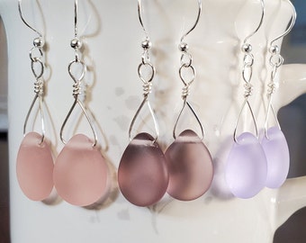 Pick Your Color Pastel Teardrop sea glass earrings, Sea glass 1.25" dangle earrings Bridesmaid gift, Dainty beach glass earrings