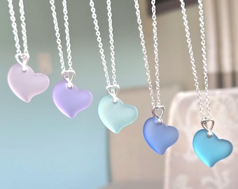 Petite Heart Sea Glass Pendant Necklace: Sterling Silver Bail, Pastel Jewelry