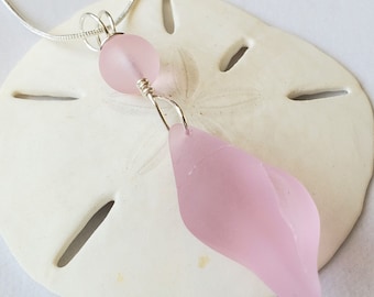 Pink Sea glass necklace jewelry, "Conch Shell" beach glass pendant, Breast Cancer Awareness gift, Bridesmaid gift sea glass necklace jewelry