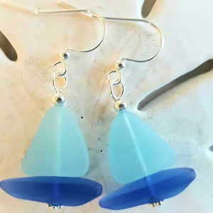 Blue sailboat earrings sea glass jewelry, OCEAN BLUE, Cobalt Nautical beach glass earrings, Seaglass earrings, Handmade jewelry