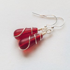 Pick Your Color Wrapped Teardrop sea glass earrings,  Seaglass 1.2" dangle earrings Bridesmaid gift, Beach glass earrings jewelry