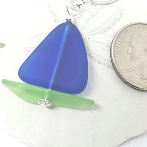 Sailboat Necklace, Sea glass jewelry, COBALT BLUE, Green Nautical Beach Glass Necklace, Sea Glass Sailing Pendant