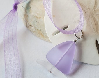 Sailing "Keepsake" sea glass ornament, Soft Periwinkle Purple Sailboat seaglass keepsake, Sailors collectible, Bridesmaid beachie gift