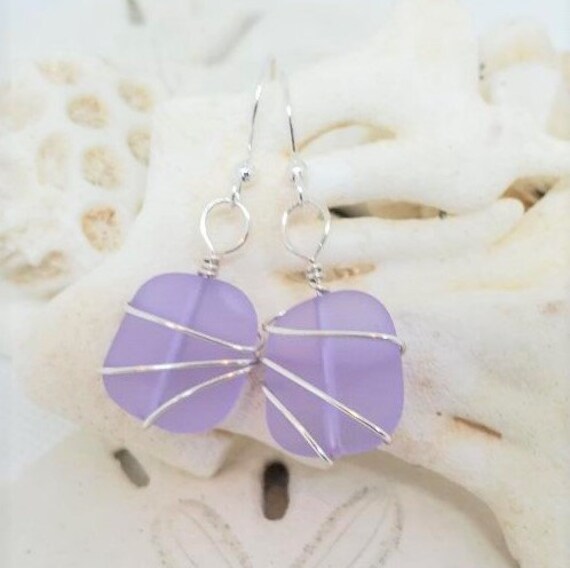 Purple sea glass earrings deals