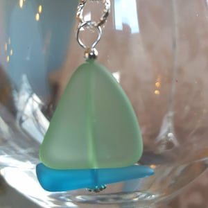 Sailboat Necklace Sea glass jewelry, Green, Blue Nautical Beach Glass Necklace, Sea Glass Necklace Pendant| Sailing seaglass necklace