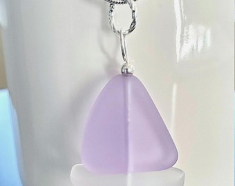 Sailboat Sea Glass Necklace: Periwinkle Purple Pendant, Silver Plated