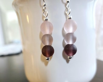 Shades of Pink sea glass earrings, Soft Pinks, Purples dangle earrings, 1.25" long beach glass dangle Bridesmaid jewelry earrings gift