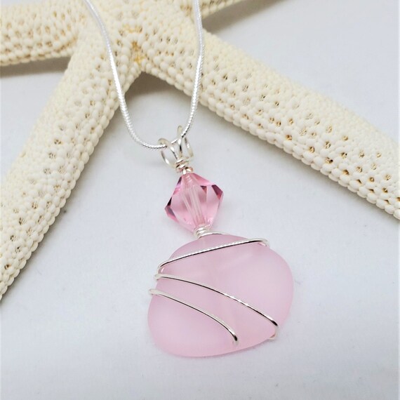 Pink sea glass necklace deals
