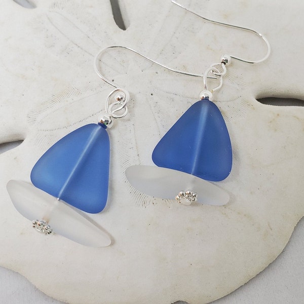 Sailboat Earrings Sea Glass jewelry, SAPPHIRE BLUE Nautical beach glass earrings| Sea glass earrings| Bridesmaids earrings, Handmade jewelry