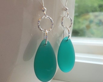 Teal sea glass earrings jewelry, Emerald Blue Green dangle beach glass earrings, Teardrop sea glass earrings, Teal Green seaglass jewelry
