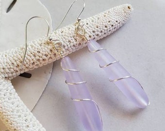 Long Dangle Periwinkle sea glass earrings jewelry, 2" Soft Purple Teardrop beach glass earrings, Seaglass earrings, Bridesmaid earrings gift