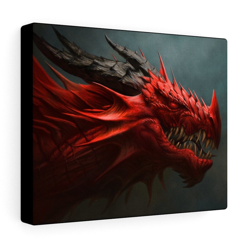 Canvas Fantasy Red Dragon Art Print Dragon Wall Art Canvas Etsy