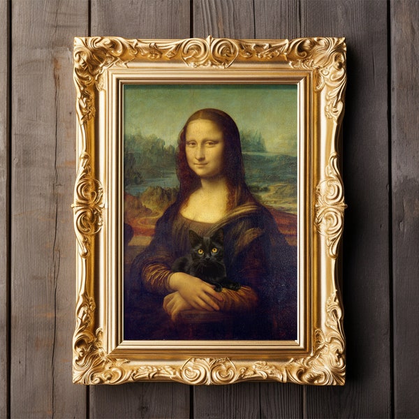 Funny Cat Wall Art, Mona Lisa with Cat, Cat  Lover Art, Renaissance Painting