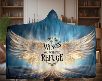 Gold Angel Wings Hooded Blanket, Religious Blanket, Christian Blanket, Religious Gift, Bible Verse Blanket, Inspirational / Christian Gift