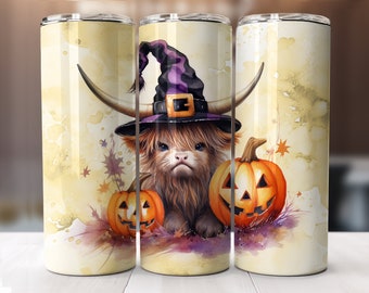 Grumpy Baby Highland Cow Witch Halloween Tumbler Wrap, 20 oz Skinny Tumbler Sublimation Designs Straight, PNG, Instant Digital Download