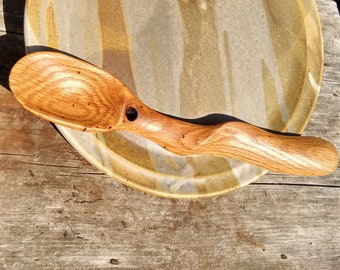 Wood Spoon, Hand-Carved Oak Spoon, Holely Handle Wood Spoon, Hefty Spoon, Twist Handle Wood Spoon, Carved Oak Spoon - free shipping