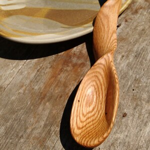 Wood Spoon, Hand-Carved Oak Spoon, Spiral Handle Wood Spoon, Hefty Spoon, Twist Handle Wood Spoon, Carved Oak Spoon free shipping image 1