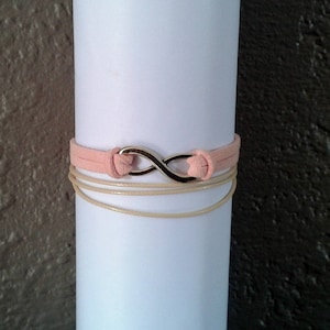 Bracelet infinity pink suede and beige