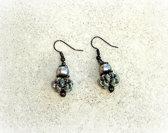 Marbled gray turquoise vintage earrings