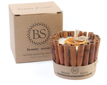 Beauty Scents Handgemachte Duftkerze aus Sojawachs mit Zimt Long Sticks Schachtel mit 6