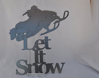 Let it Snow Snowmobile jumping metal winter decor