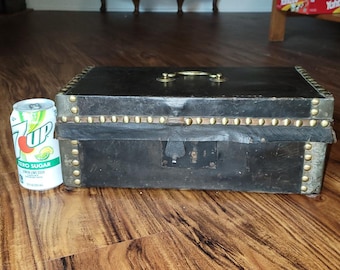 Antique 1823 Black Leather Document Box