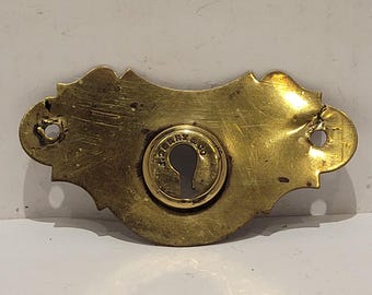1860's Antique Trunk Solid Brass Carpet Bag Escutcheon Lock Cover J Terry