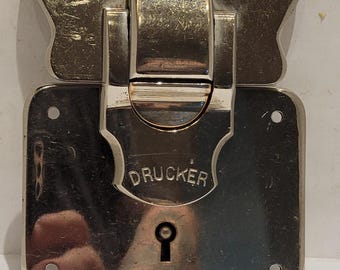 Gorgeous Drucker 1890's Solid Brass Nickel Plated  Antique Trunk Lock with Key