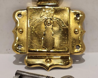 1860's Eagle Solid Brass Antique Toy Trunk Lock with Receiver & Key