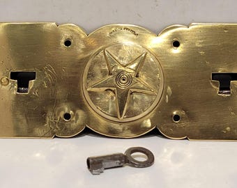 1870's Solid Brass Star Lock Works Lock with Key. No latches