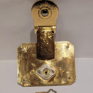 1870&#39;s Patent Antique Solid Brass  Trunk Lock with Key