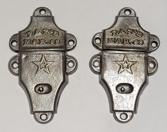 Pair 1869 Patent Cast Iron Antique Trunk Latches Large Size
